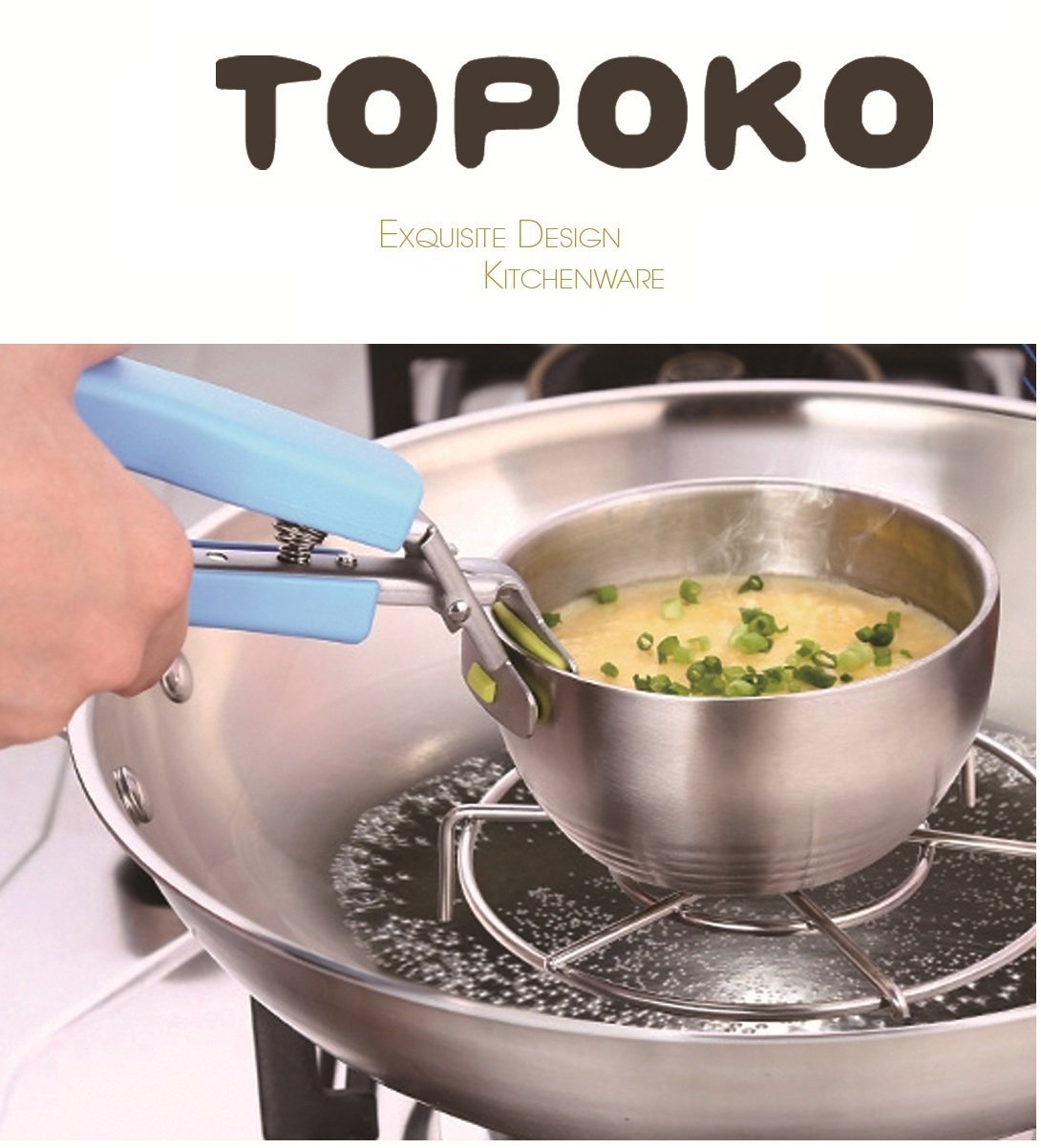 TOPOKO Stainless Steel Retriever Tong / Gripper Clip for Lift Bowl, Plate, Tray from Instant Pot, Microwave, Oven, Pot. 2 Pack.