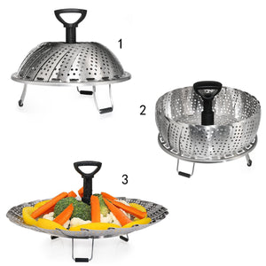 Stainless Steel Vegetable Steamer, Pasta Steamer, Folding Collapsible Basket for Various Size Pots