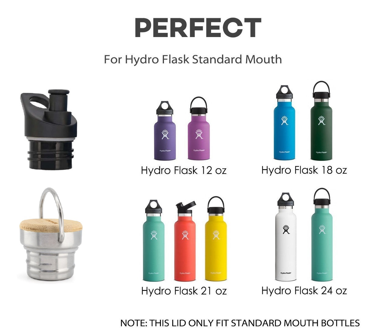 Nurich Hydro Standard Mouth Insulated Replacement Cap Accessories Compatible with Hydroflask, Klean Kanteen, Simple Modern, and Many More Top Water