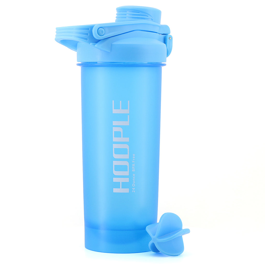 Hoople 24 OZ Shaker Bottle Protein Powder Shake Blender Gym Smoothie Cup, BPA Free, Auto-Flip Leak-Proof Lid, Handle with Ball Included - Aqua