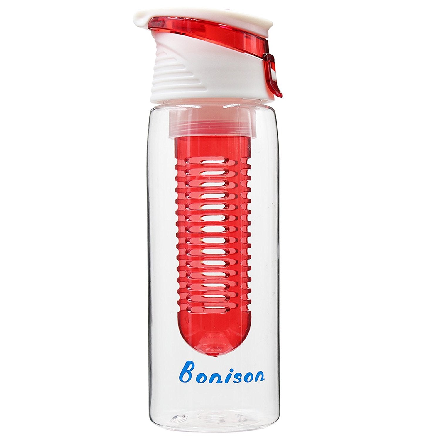 Bonison 23 OZ Stylish Tritan Fruit Infuser Water Bottle, Leak Proof, Trendy Durable with Handle for Fruit, Juice, Iced Tea, Lemonade & Sparkling Beverages - Red