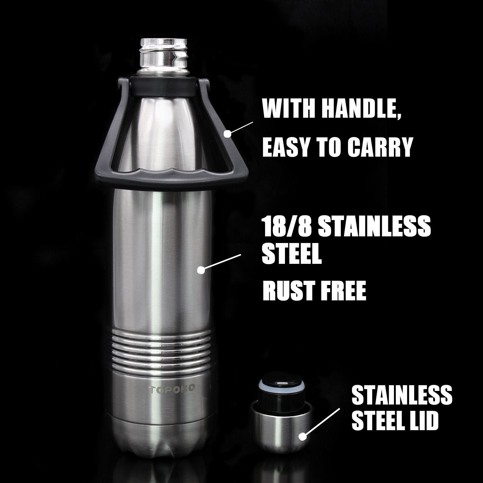 TOPOKO Double Wall Stainless Steel Vacuum Insulated Tumbler with Lid (Black, 890ml)