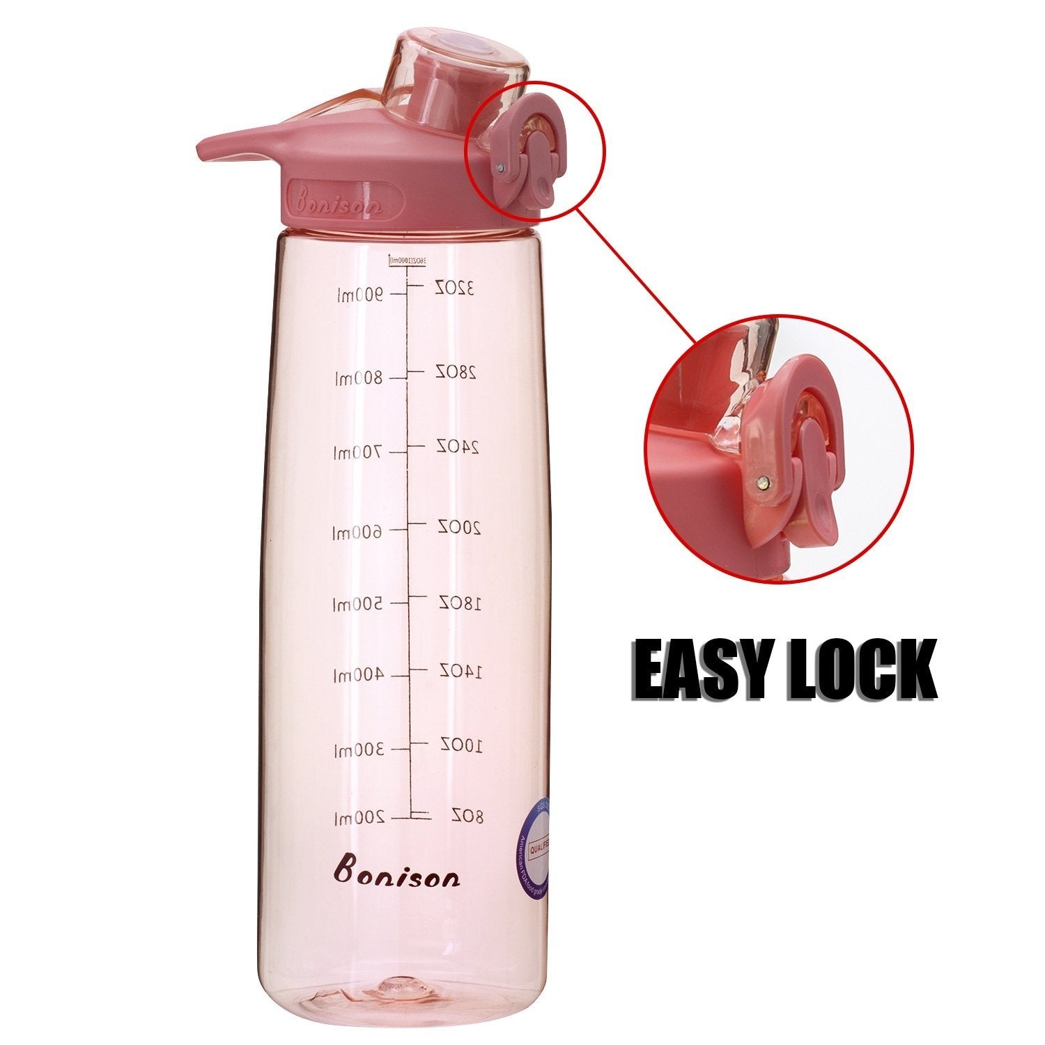 Bonison 36 OZ Sports Bottle Water With Flip Top Lid Leak Proof Bpa Free Drinking Water Bottle, for Travel Yoga Running Outdoor Cycling and Camping - Pink