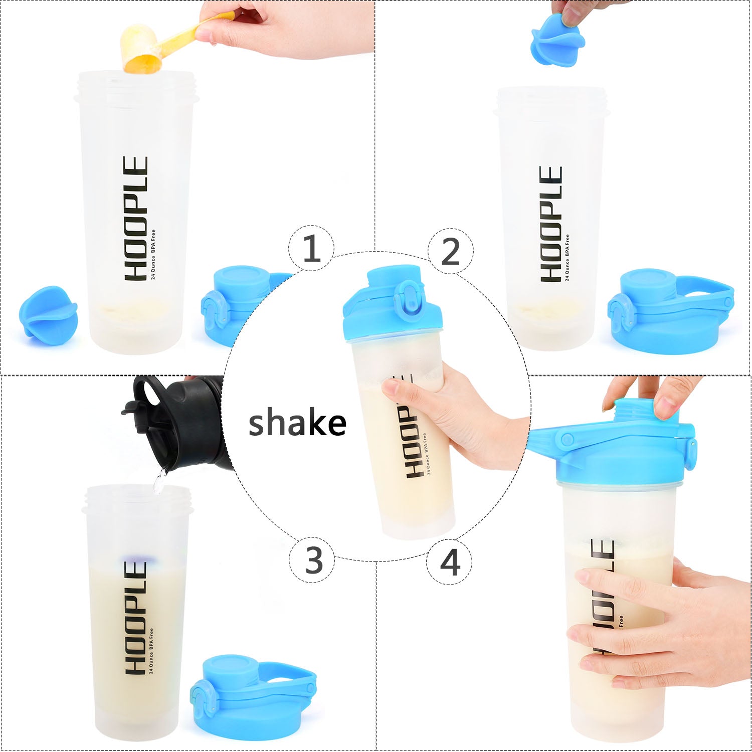  4 Packs Protein Shaker Bottle-24oz, Blender(BPA Free