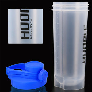 Hoople 24 OZ Shaker Bottle Protein Powder Shake Blender Gym Smoothie Cup, BPA Free, Auto-Flip Leak-Proof Lid, Handle with Ball Included - Blue