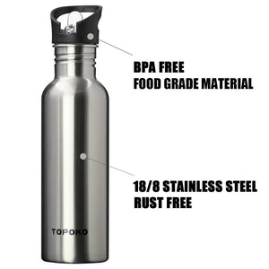 Stainless Steel Single Wall Straw Flip Lid Sports Bottle