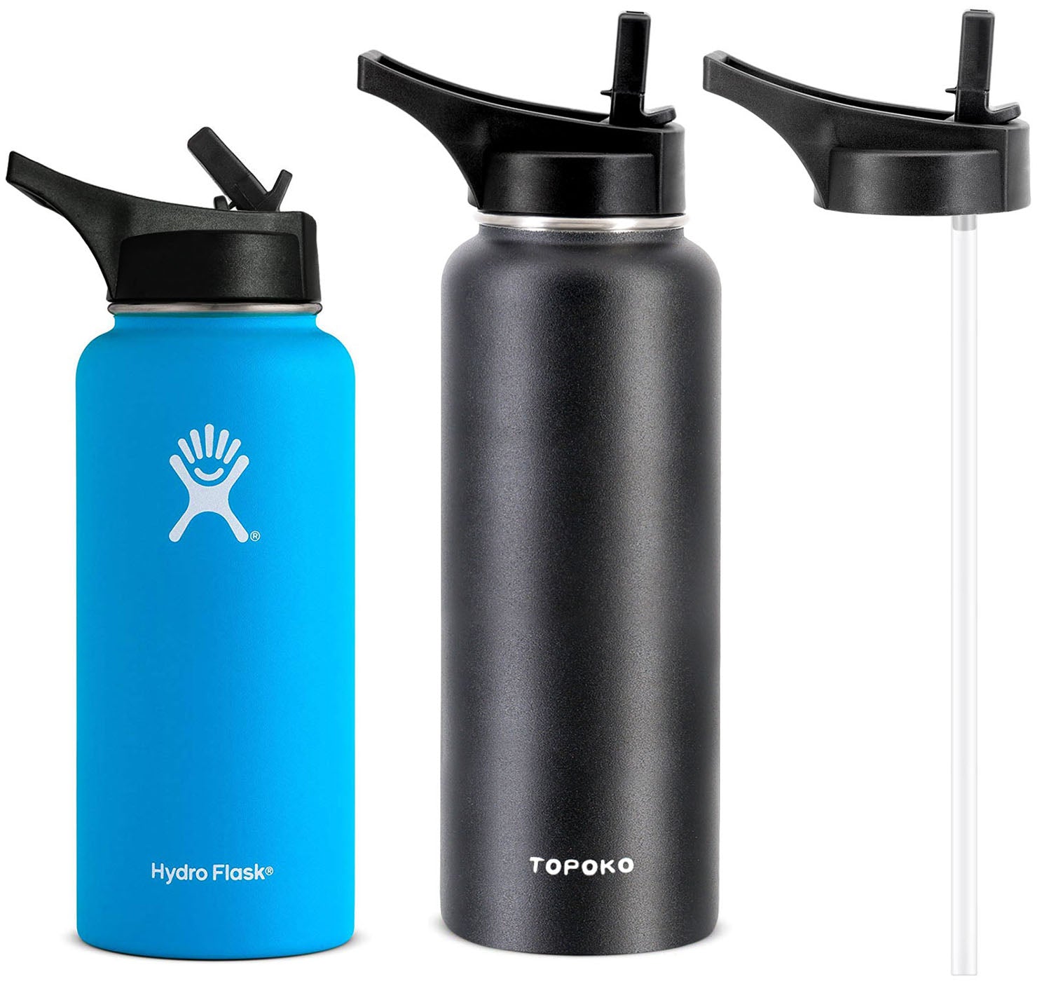 Straw Lid for Hydro Flask Wide Mouth Water Bottle, Extra Long Handle Replacement Straw Lid Set for Insulated Bottle with 2.2" Mouth. 2 Straws and 2 Brushes, BPA-Free and Leak Proof.