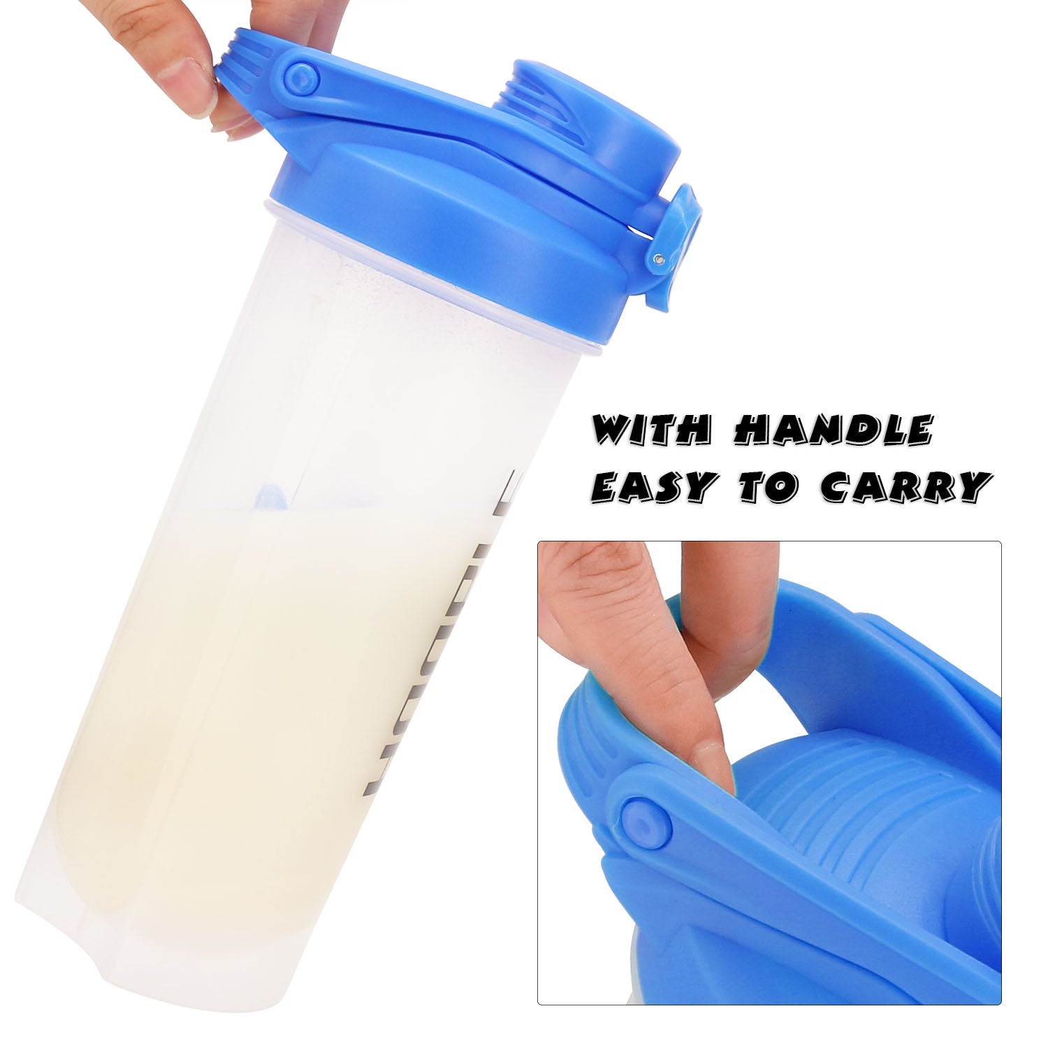 Gym Water Bottles - 24 oz. Shaker Bottle w/ Mixer & Handle