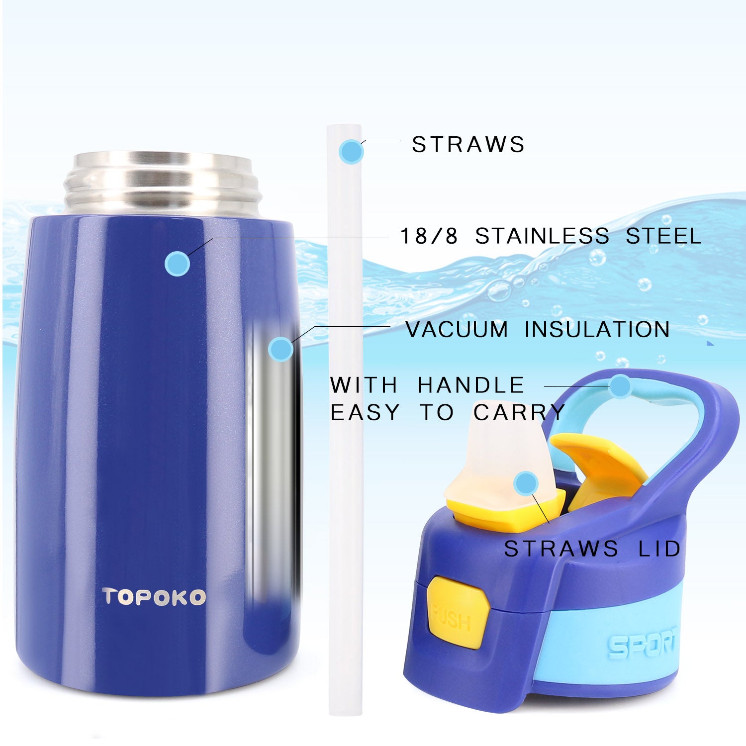 Insulated Water Bottle Stainless Steel Vacuum Insulated Double-Wall  Thermos,Water Bottle with Handle Lid