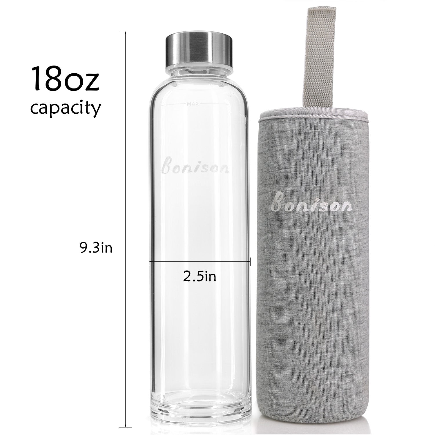 18.5 Oz Borosilicate Glass Water Bottle with Assorted Colorful Nylon  Sleeve, Extra Thick Base, BPA Free, Crystal Clear, Trendy Design – TOPOKO