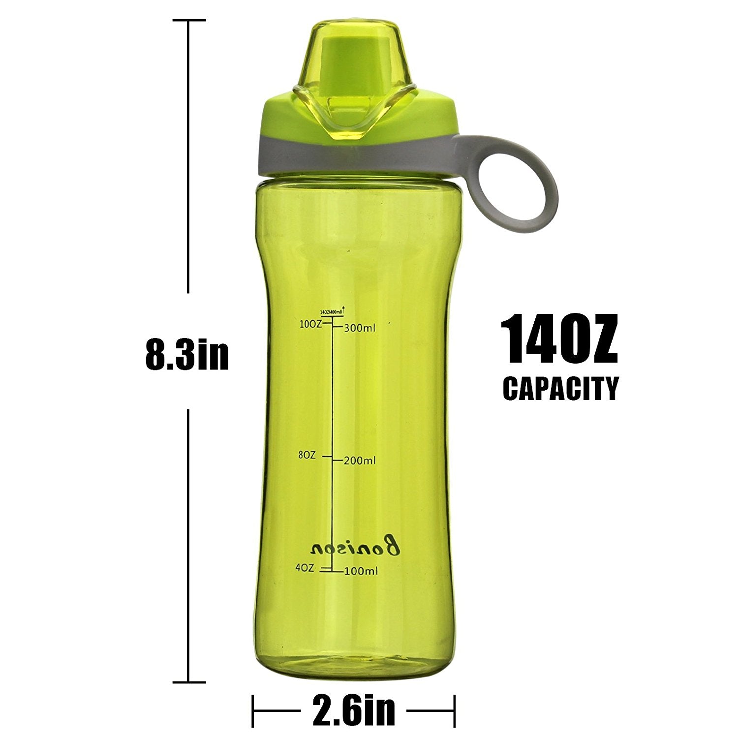 BONISON 14 OZ Kids Water Bottle With Flip Top Lid Leak Proof Bpa Free Drinking Water Bottle For School Running Outdoor Cycling And Camping Perfect Size For Kids - Green