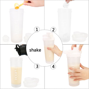 Hoople 24 OZ Shaker Bottle Protein Powder Shake Blender Gym Smoothie Cup, BPA Free, Auto-Flip Leak-Proof Lid, Handle with Ball Included - White