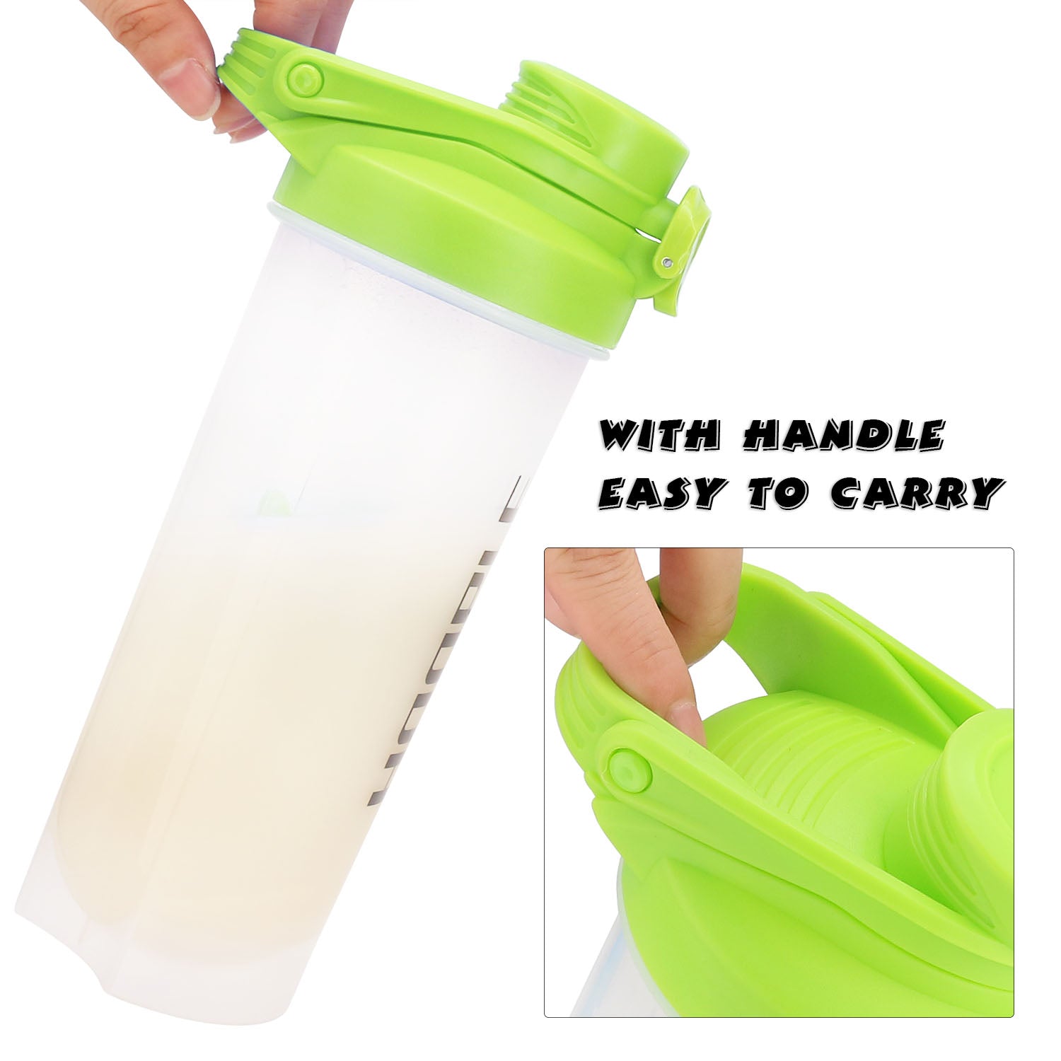 Hoople 24 OZ Shaker Bottle Protein Powder Shake Blender Gym Smoothie Cup,  BPA Free, Auto-Flip Leak-Proof Lid, Handle with Ball Included - Green –  TOPOKO
