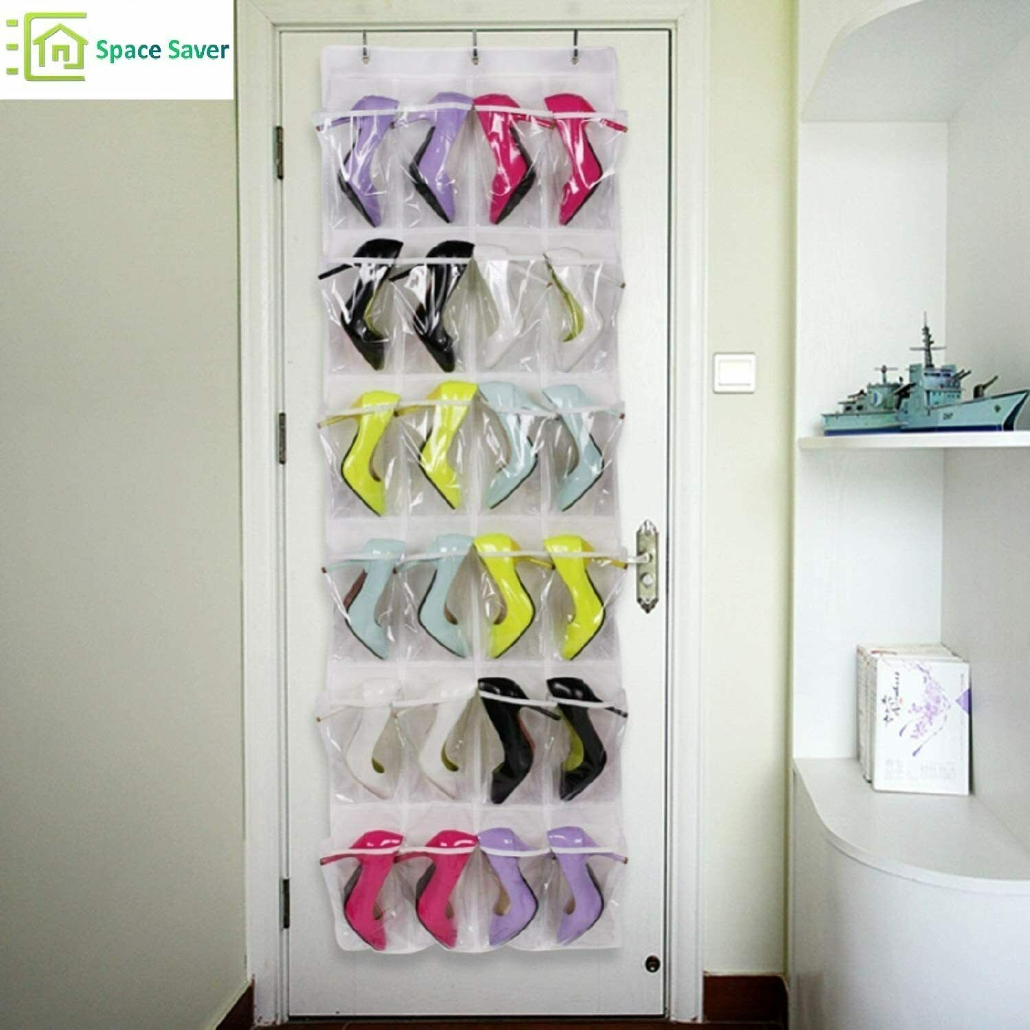 24 Pockets Over The Door Shoe Pantry Closet Cabinet Organizer Rack Clear Display