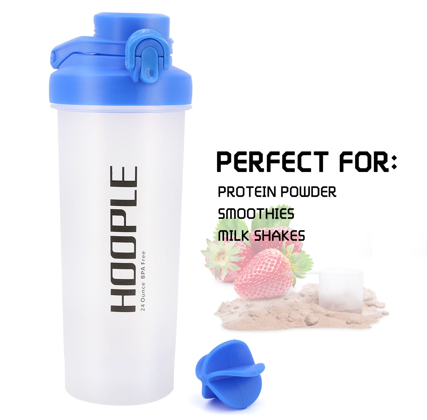 Protein Shaker Bottle, Gym Sports Water Bottle, Smoothie Mixer Cups, BPA  Free, Flip Lid with Powerful Blending Ball Included, 24-Ounce