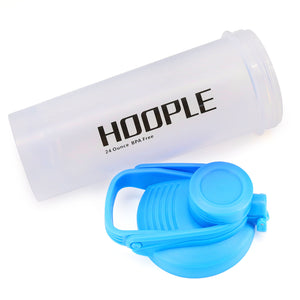 Hoople 24 OZ Shaker Bottle Protein Powder Shake Blender Gym Smoothie Cup, BPA Free, Auto-Flip Leak-Proof Lid, Handle with Ball Included - Clear/Aqua