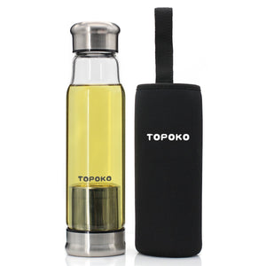 18.5 OZ Borosilicated Glass Water Bottle With Tea infuser, Come with Colorful Portable Nylon Sleeve.