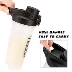 Hoople 24 OZ Shaker Bottle Protein Powder Shake Blender Gym Smoothie Cup, BPA Free, Auto-Flip Leak-Proof Lid, Handle with Ball Included - Black
