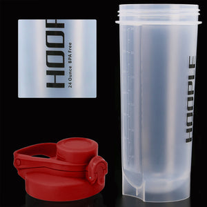 Hoople 24 OZ Shaker Bottle Protein Powder Shake Blender Gym Smoothie Cup, BPA Free, Auto-Flip Leak-Proof Lid, Handle with Ball Included - Red
