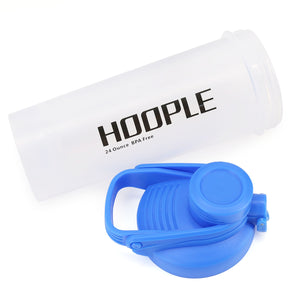 Hoople 24 OZ Shaker Bottle Protein Powder Shake Blender Gym Smoothie Cup, BPA Free, Auto-Flip Leak-Proof Lid, Handle with Ball Included - Blue