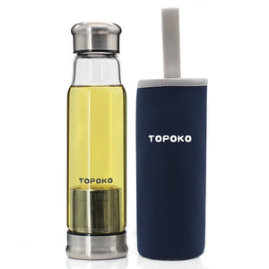 18.5 OZ Borosilicated Glass Water Bottle With Tea infuser, Come with Colorful Portable Nylon Sleeve.