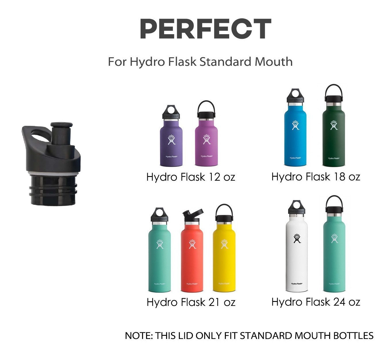 Replacement Lid for Standard Mouth Water Bottle Vacuum Insulated Double Wall Stainless Steel Water Bottle, Simple Modern Ascent and Hydro Flask Standard Mouth (Bite Valve,Straw,& Twist Lid)