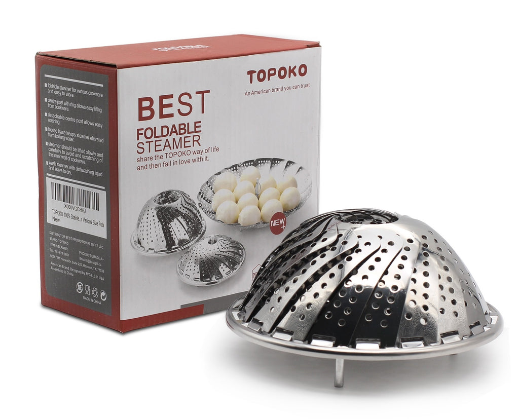TOPOKO Vegetable Steamer Basket, Fits Instant Pot Pressure Cooker 5/6 QT and 8 QT, 18/8 Stainless Steel, Folding Steamer Insert For Veggie Fish Seafood Cooking, Expandable to Fit Various Size Pot.