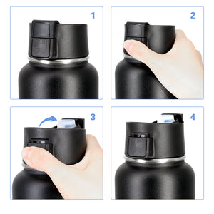 Auto Flip Lid for Hydro Flask Wide Mouth Water Bottle. One Button Push Open Flip Lid for 2.2" Mouth Insulated Bottle, Turn Bottle into Tumbler, BPA-Free Leak Proof.
